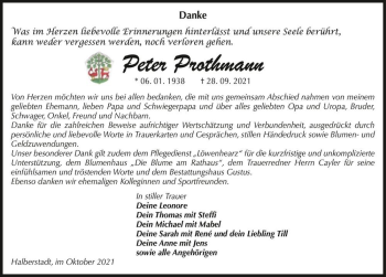 Traueranzeige von Peter Prothmann  von Magdeburger Volksstimme