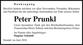 Traueranzeige von Peter Prunkl  von Magdeburger Volksstimme