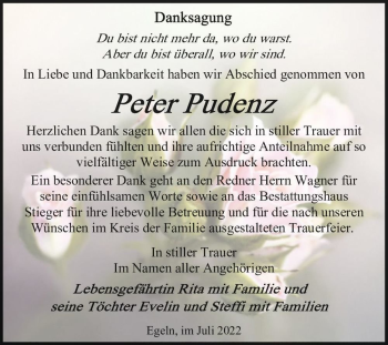 Traueranzeige von Peter Pudenz  von Magdeburger Volksstimme