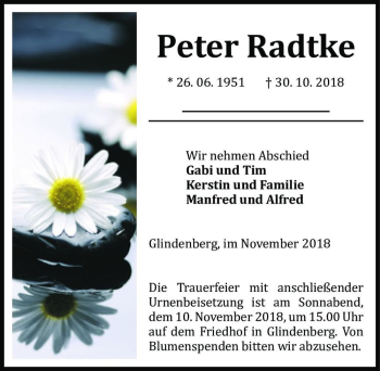 Traueranzeige von Peter Radtke  von Magdeburger Volksstimme