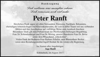 Traueranzeige von Peter Ranft  von Magdeburger Volksstimme