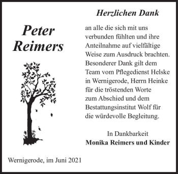 Traueranzeige von Peter Reimers  von Magdeburger Volksstimme