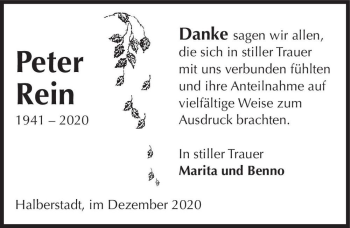 Traueranzeige von Peter Rein  von Magdeburger Volksstimme
