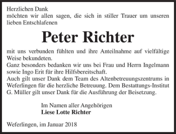 Traueranzeige von Peter Richter  von Magdeburger Volksstimme