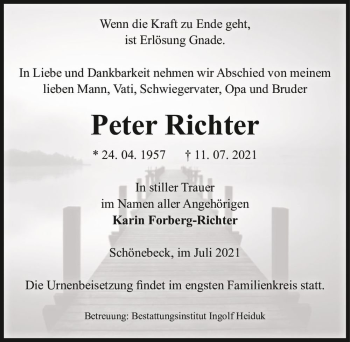 Traueranzeige von Peter Richter  von Magdeburger Volksstimme