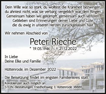 Traueranzeige von Peter Rieche  von Magdeburger Volksstimme