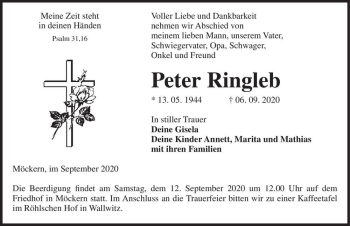 Traueranzeige von Peter Ringleb  von Magdeburger Volksstimme