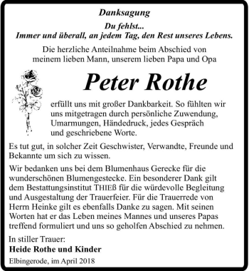 Traueranzeige von Peter Rothe  von Magdeburger Volksstimme
