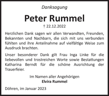 Traueranzeige von Peter Rummel  von Magdeburger Volksstimme