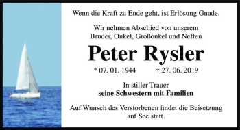 Traueranzeige von Peter Rysler  von Magdeburger Volksstimme