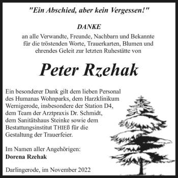 Traueranzeige von Peter Rzehak  von Magdeburger Volksstimme