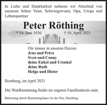 Traueranzeige von Peter Röthing  von Magdeburger Volksstimme