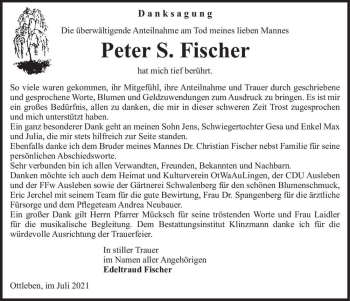 Traueranzeige von Peter S. Fischer  von Magdeburger Volksstimme