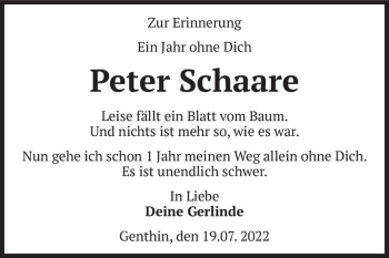Traueranzeige von Peter Schaare  von Magdeburger Volksstimme