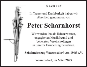 Traueranzeige von Peter Scharnhorst  von Magdeburger Volksstimme