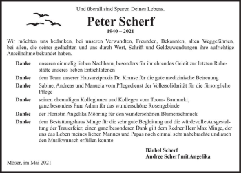Traueranzeige von Peter Scherf  von Magdeburger Volksstimme
