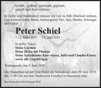Traueranzeige von Peter Schiel  von Magdeburger Volksstimme