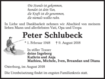 Traueranzeige von Peter Schlubeck  von Magdeburger Volksstimme
