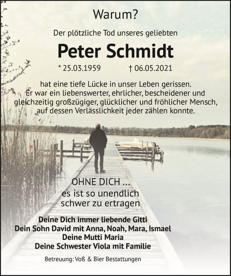  Traueranzeige für Peter Schmidt  vom 15.05.2021 aus Magdeburger Volksstimme