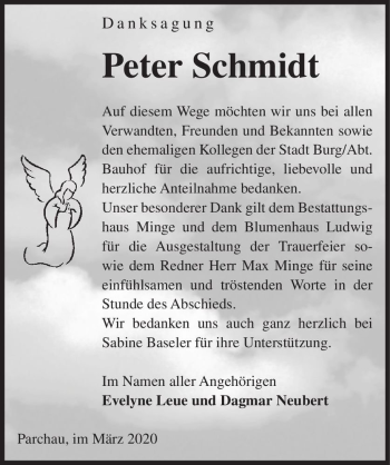 Traueranzeige von Peter Schmidt  von Magdeburger Volksstimme