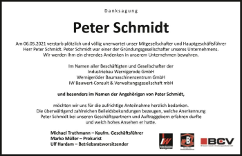Traueranzeige von Peter Schmidt  von Magdeburger Volksstimme