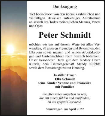 Traueranzeige von Peter Schmidt  von Magdeburger Volksstimme