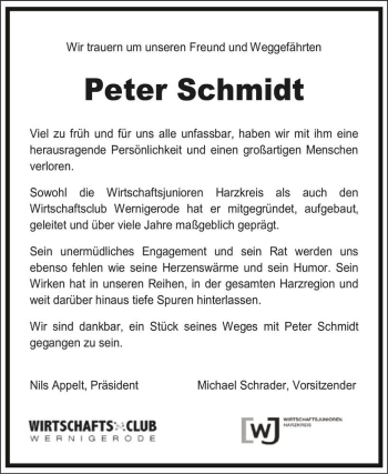Traueranzeige von Peter Schmidt  von Magdeburger Volksstimme