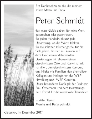 Traueranzeige von Peter Schmidt  von Magdeburger Volksstimme