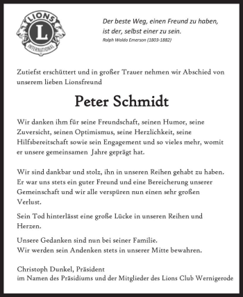 Traueranzeige von Peter Schmidt  von Magdeburger Volksstimme