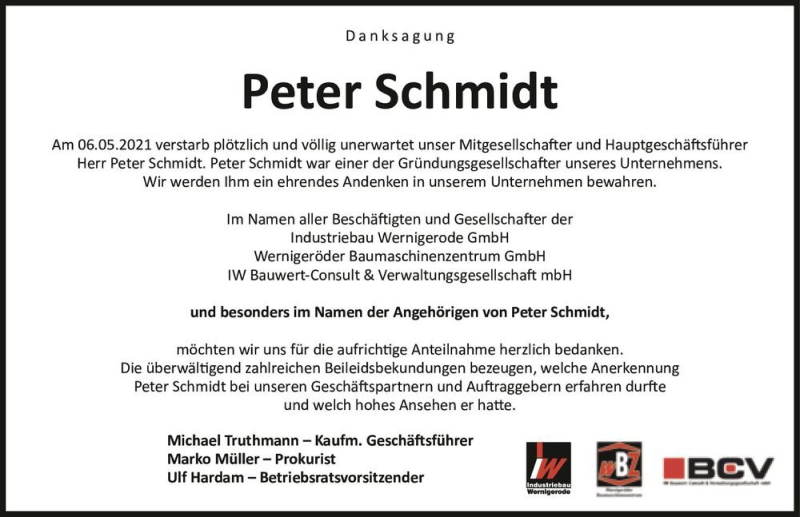  Traueranzeige für Peter Schmidt  vom 18.06.2021 aus Magdeburger Volksstimme
