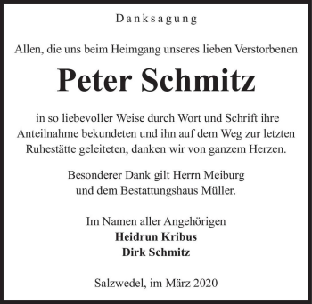Traueranzeige von Peter Schmitz  von Magdeburger Volksstimme