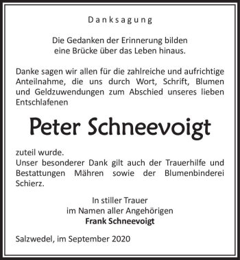 Traueranzeige von Peter Schneevoigt  von Magdeburger Volksstimme