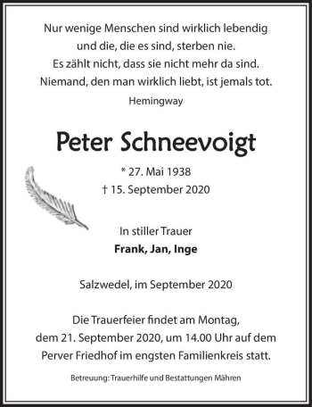 Traueranzeige von Peter Schneevoigt  von Magdeburger Volksstimme