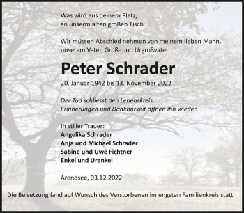 Traueranzeige von Peter Schrader  von Magdeburger Volksstimme