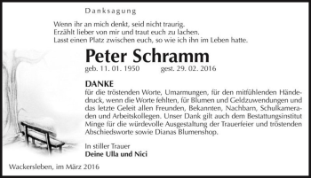 Traueranzeige von Peter Schramm  von Magdeburger Volksstimme
