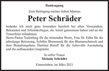 Traueranzeige von Peter Schräder  von Magdeburger Volksstimme