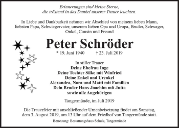 Traueranzeige von Peter Schröder  von Magdeburger Volksstimme