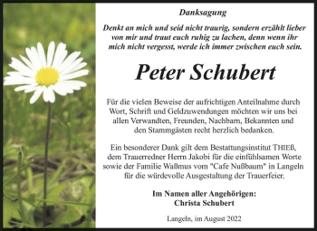 Traueranzeige von Peter Schubert  von Magdeburger Volksstimme