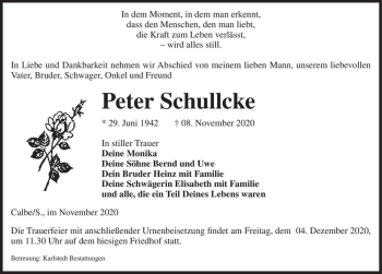 Traueranzeige von Peter Schullcke  von Magdeburger Volksstimme