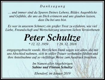 Traueranzeige von Peter Schultze  von Magdeburger Volksstimme