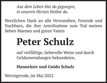 Traueranzeige von Peter Schulz  von Magdeburger Volksstimme