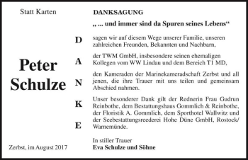 Traueranzeige von Peter Schulze  von Magdeburger Volksstimme