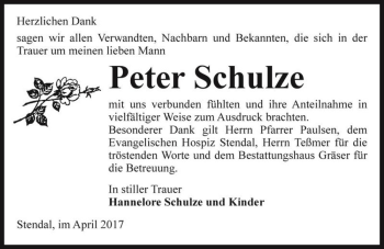 Traueranzeige von Peter Schulze  von Magdeburger Volksstimme