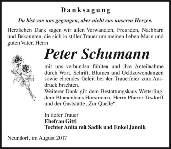 Traueranzeige von Peter Schumann  von Magdeburger Volksstimme