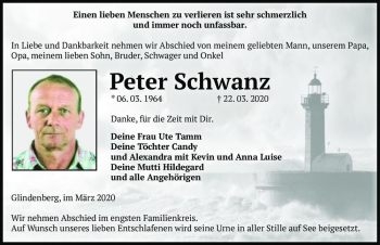 Traueranzeige von Peter Schwanz  von Magdeburger Volksstimme