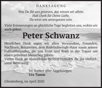 Traueranzeige von Peter Schwanz  von Magdeburger Volksstimme