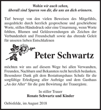 Traueranzeige von Peter Schwartz  von Magdeburger Volksstimme