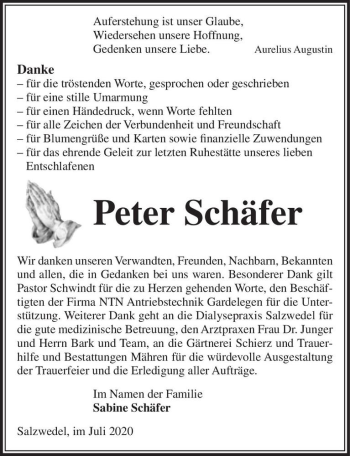 Traueranzeige von Peter Schäfer  von Magdeburger Volksstimme