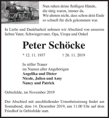 Traueranzeige von Peter Schöcke  von Magdeburger Volksstimme