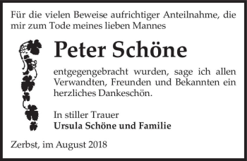 Traueranzeige von Peter Schöne  von Magdeburger Volksstimme